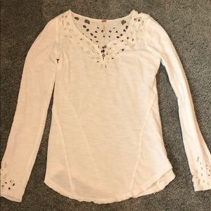 Free people long sleeve white eyelet shirt